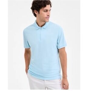 NWT Alfani Men's Ottoman Zip Polo Sz S‎ Light Blue Short Sleeve Textured